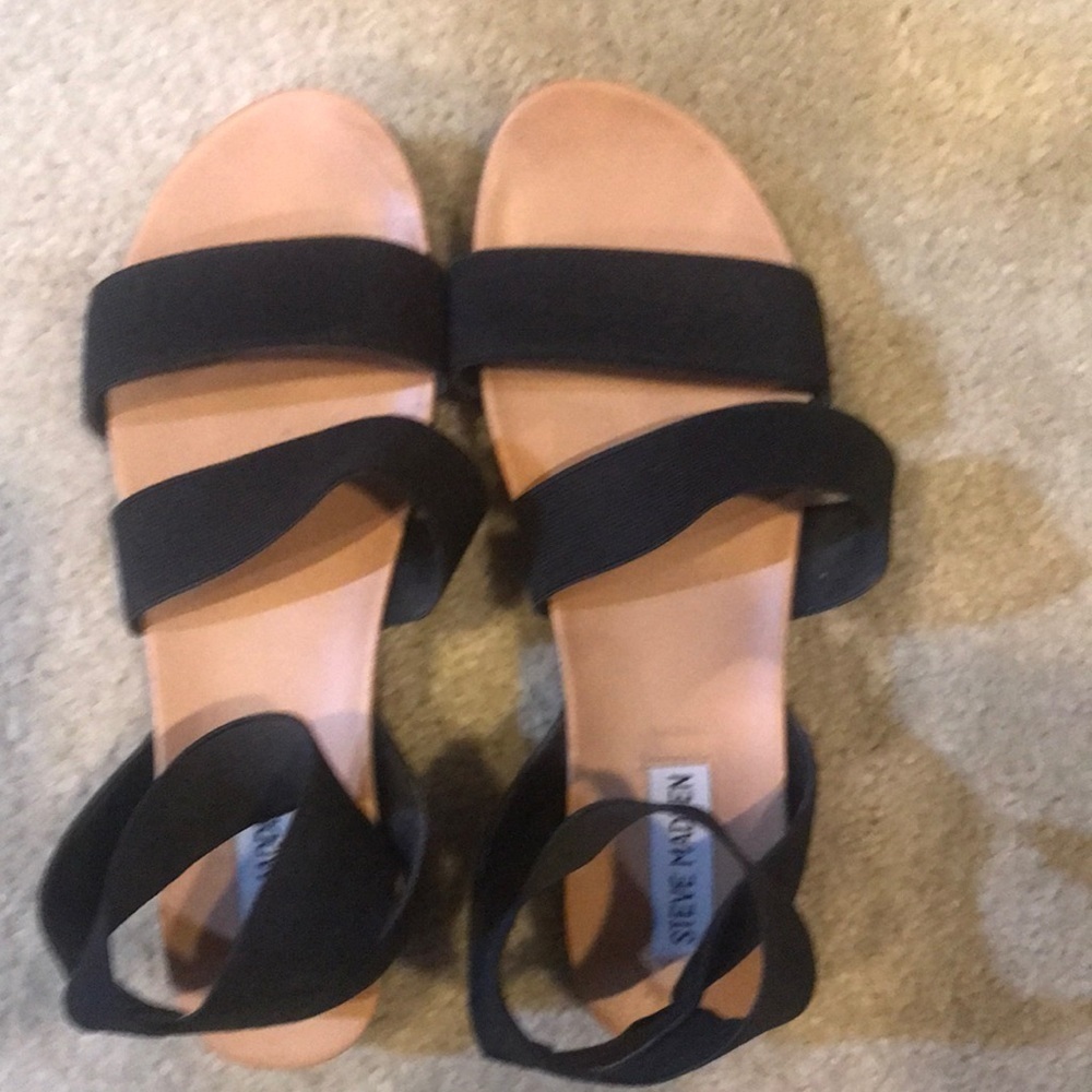 STEVE MADDEN Vonte Black Stretch Fabric Sandals-with Brown Heel-Size 9M